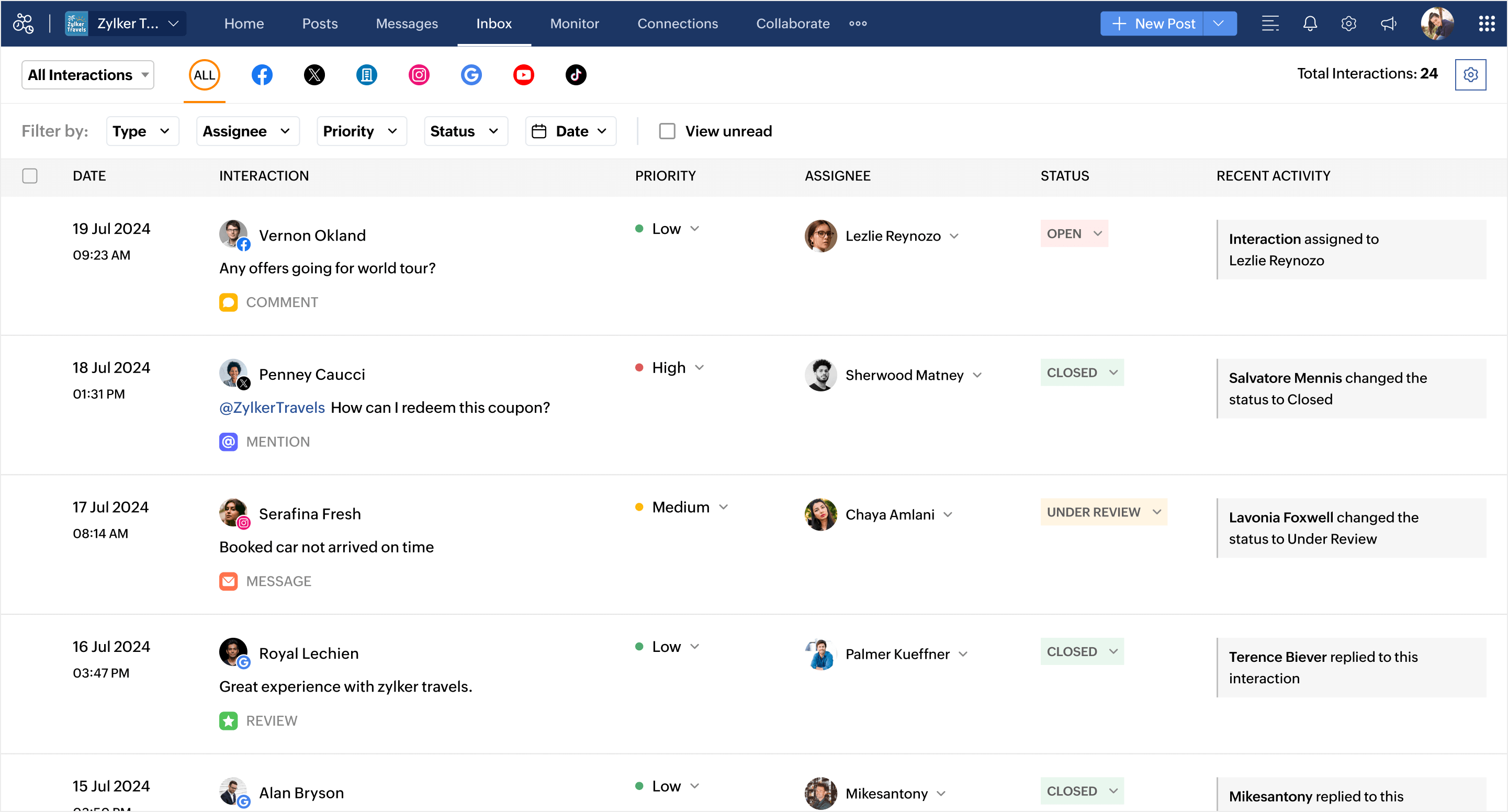 screenshot of Zoho Social